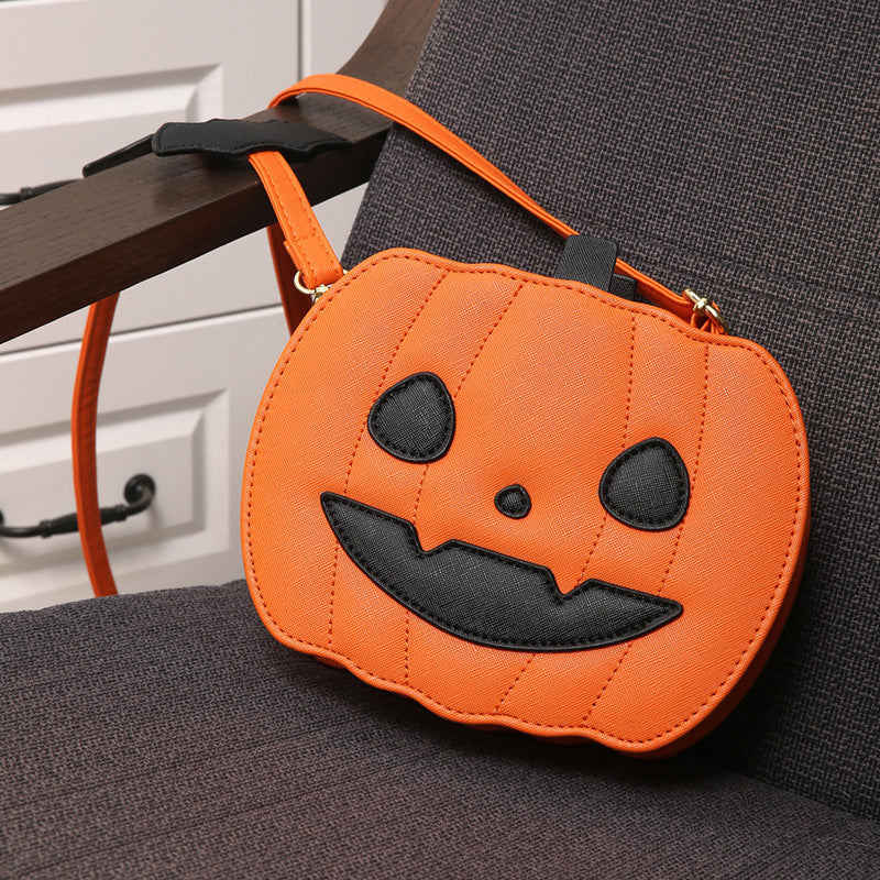 Funny Pumpkin Cartoon Shoulder Crossbody Bag With Bat Personalized Creative