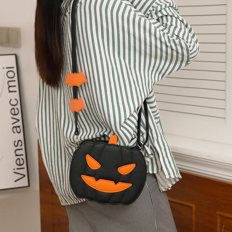 Funny Pumpkin Cartoon Shoulder Crossbody Bag With Bat Personalized Creative