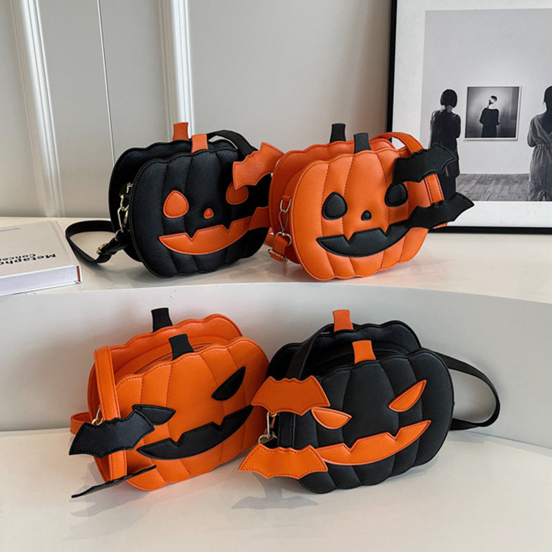 Funny Pumpkin Cartoon Shoulder Crossbody Bag With Bat Personalized Creative