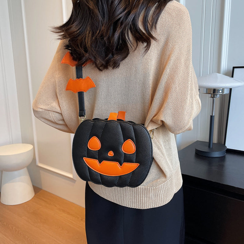 Funny Pumpkin Cartoon Shoulder Crossbody Bag With Bat Personalized Creative