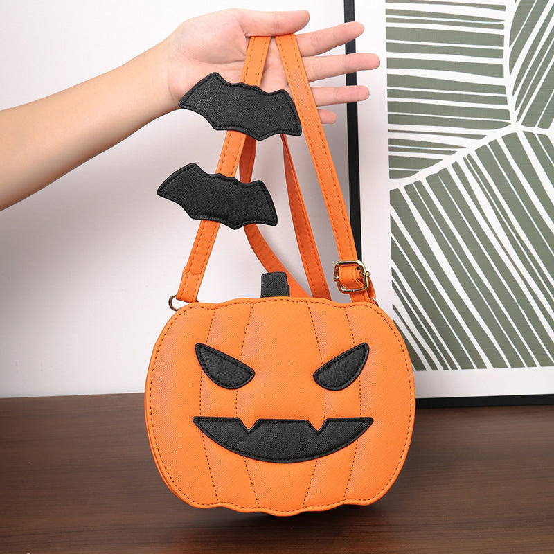 Funny Pumpkin Cartoon Shoulder Crossbody Bag With Bat Personalized Creative
