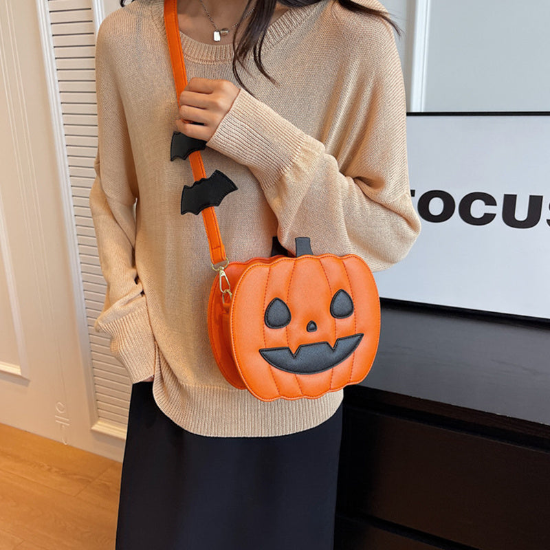 Funny Pumpkin Cartoon Shoulder Crossbody Bag With Bat Personalized Creative