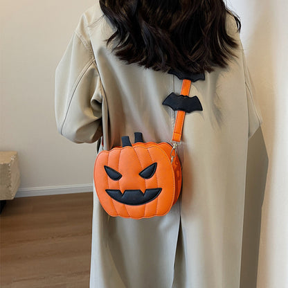 Funny Pumpkin Cartoon Shoulder Crossbody Bag With Bat Personalized Creative