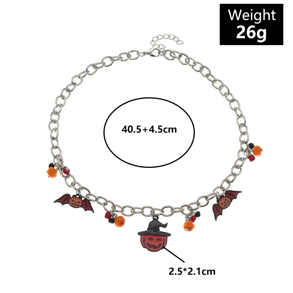 Halloween-themed charm bracelet with measurements and weight on a white background