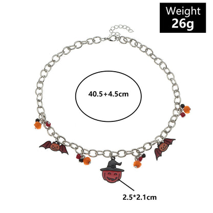 Halloween-themed charm bracelet with measurements and weight on a white background