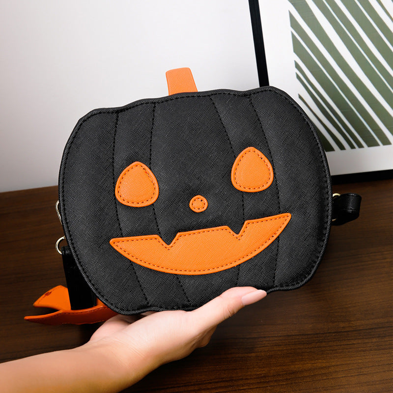 Funny Pumpkin Cartoon Shoulder Crossbody Bag With Bat Personalized Creative