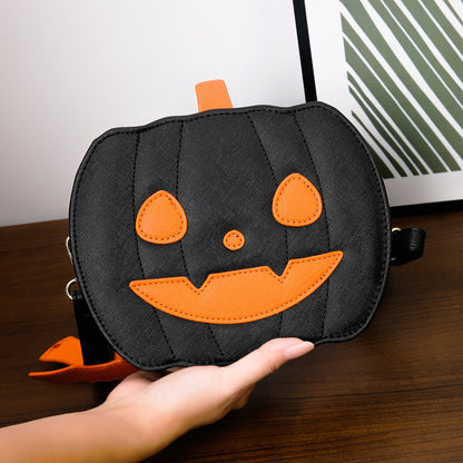 Funny Pumpkin Cartoon Shoulder Crossbody Bag With Bat Personalized Creative