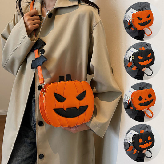 Funny Pumpkin Cartoon Shoulder Crossbody Bag With Bat Personalized Creative